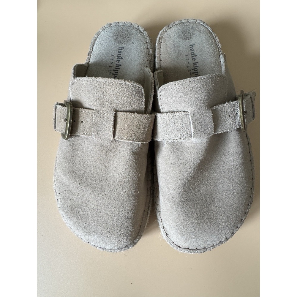 Haute Hippie Aria Beige Tan Suede Slip-On Clogs Womens Size 8M Genuine Suede